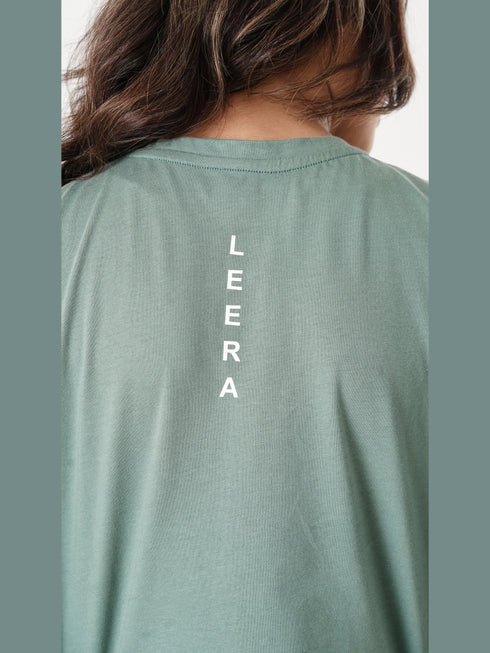 LEERA Gray Teal Oversized Cotton Tee